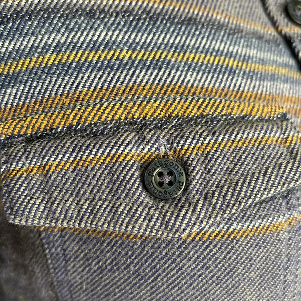 🚫 SOLD Patagonia® Worn Wear Fjord Flannel Shirt Gaucho Stripe Blue Butterfly 2 - Picture 5 of 11